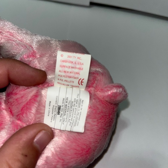 Ty Beanie Baby ROMANCE Valentine's Day Gift Pink Bear Red Hearts Nose - Picture 6 of 6
